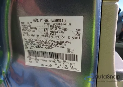 2012 Ford Escape Xlt from USA, damaged, VIN 1FMCU0DG5CKA56867